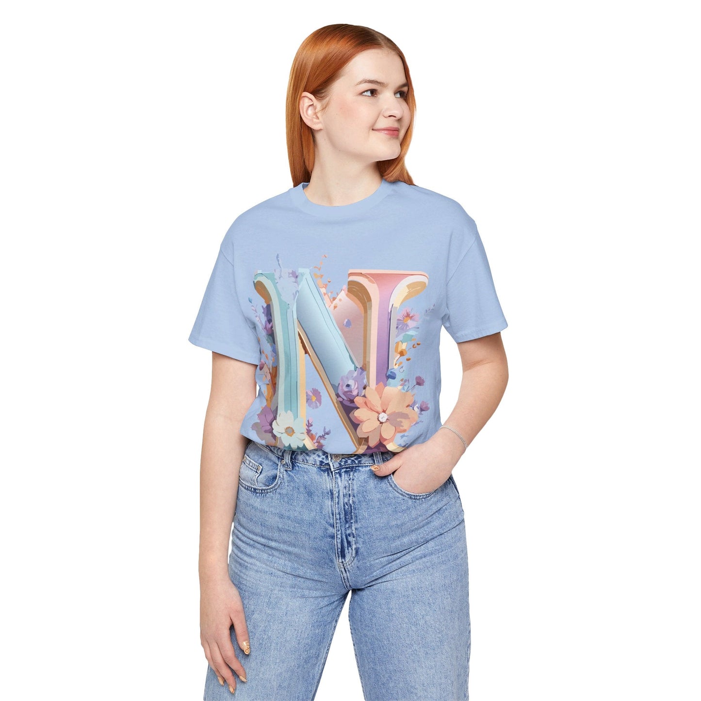 Letter N Shirt Unisex Graphic Tee Adelpha Vintage Inspired Artwork Short Sleeve Premium Cotton