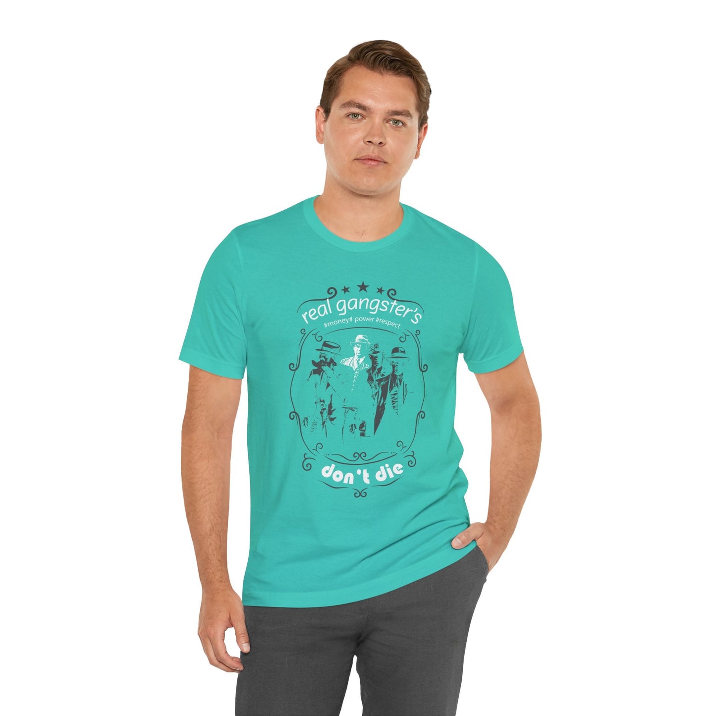 Real Gangsters Don't Die T-Shirt Vintage Outlaw Illustration Retro Biker Tee A-3