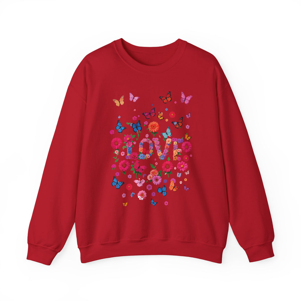 Unisex Floral Love Sweatshirt, Love Floral Sweatshirt, Floral Butterfly Sweatshirt, 50/50 Cotton-Poly Valentine's Day Sweatshirt 07
