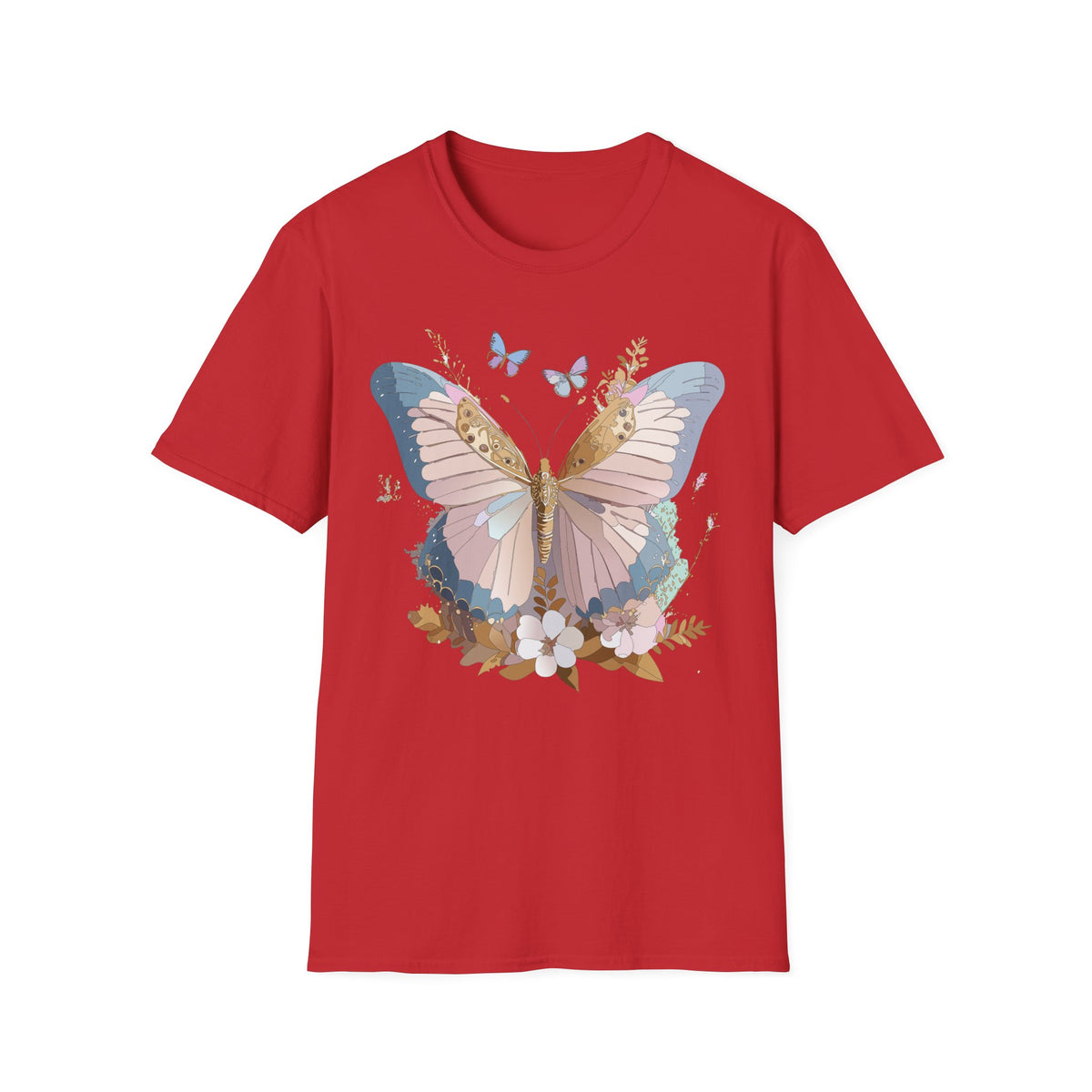 Butterfly Floral T-Shirt — Pastel Garden Wings Graphic Design Unisex 100 Cotton Gildan T-Shirt