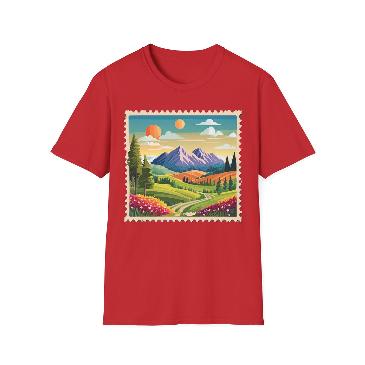 Vintage Mountain Landscape T-Shirt | Sunset Scenic Nature Print