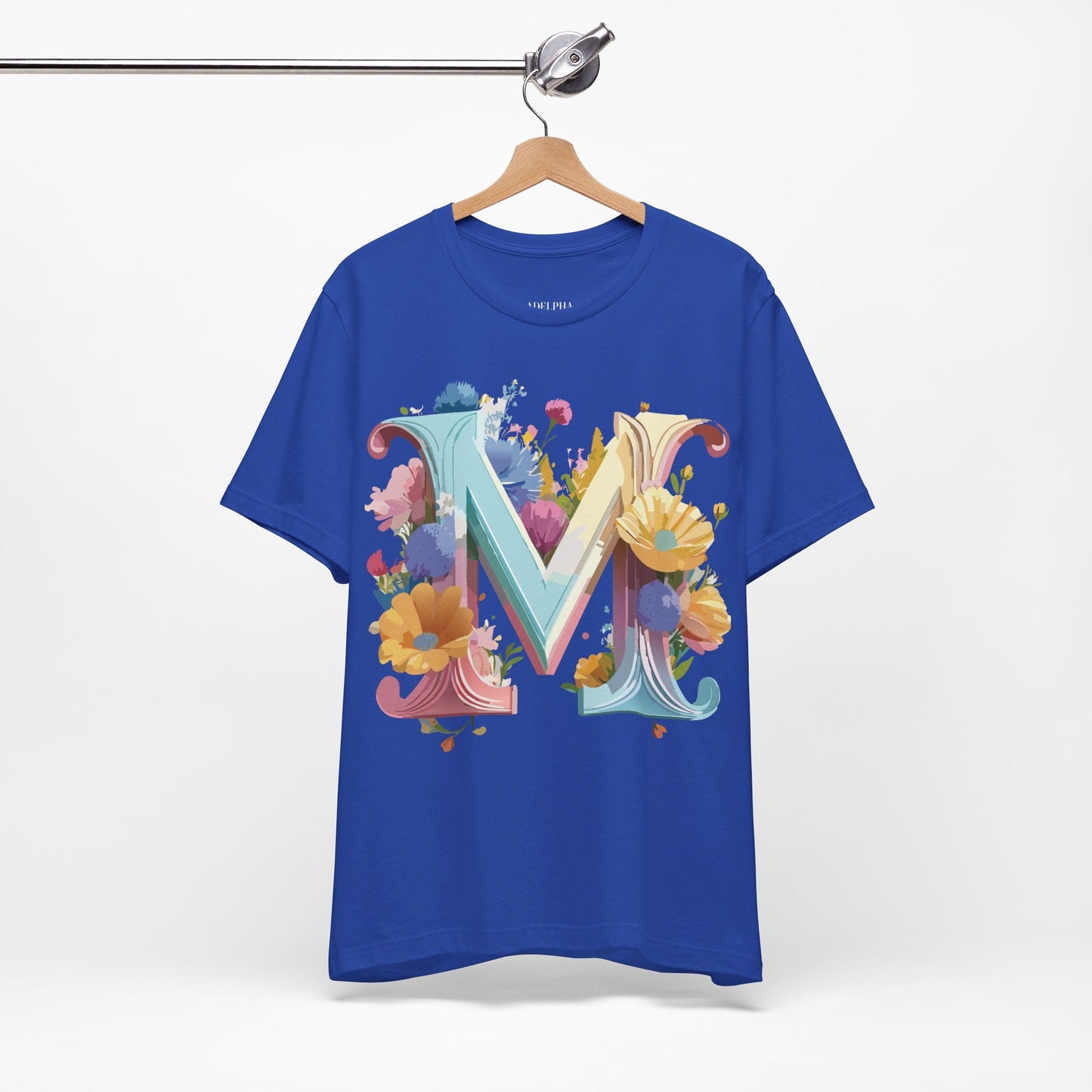 Letter M Shirt Unisex Graphic Tee Vintage Inspired Artwork Adelpha Short Sleeve Collection