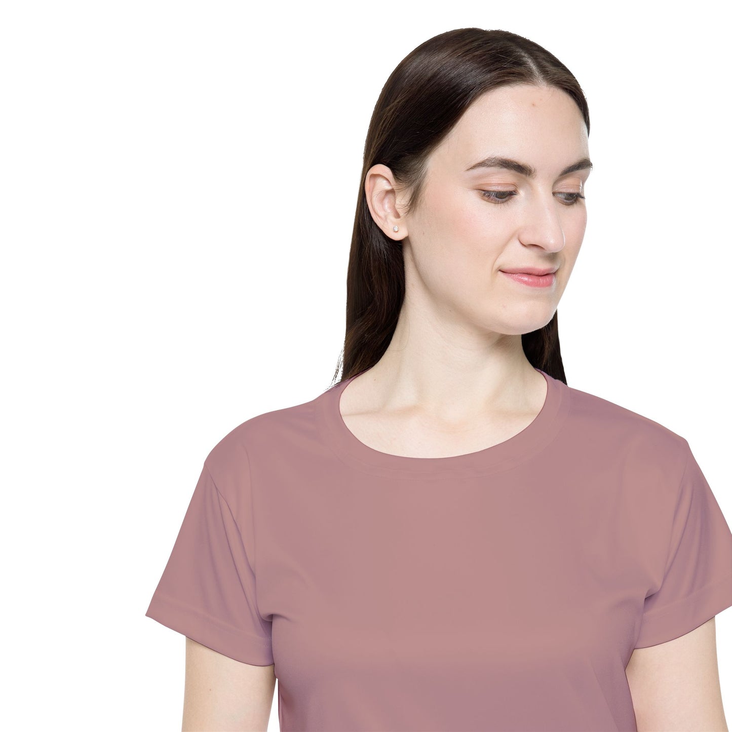 Rosy Taupe Women's Sports Jersey Short Sleeves 100% Poly Solid Mauve Color Print Athletic Tee