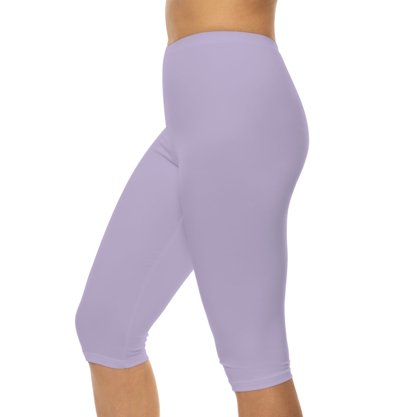 Pale Lilac Color Women's Brushed Suede Poly Span Casual Capri Leggings XS-2XL