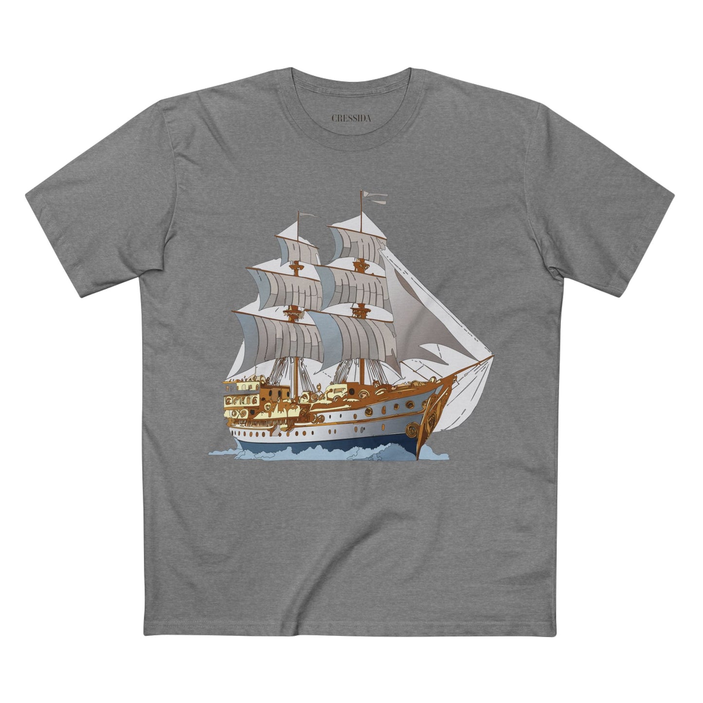 Ship Graphic Unisex 100 Cotton T-Shirt with Gold Frigate Art Design 12