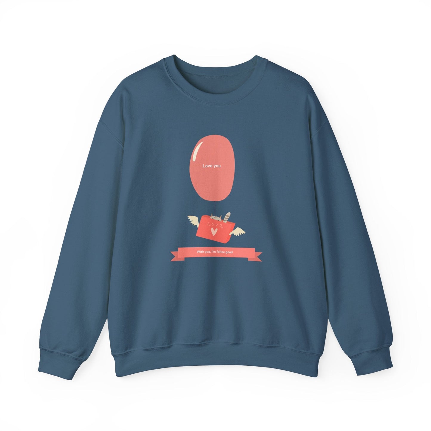 Cat Love Balloon Sweatshirt Unisex Fifty Fifty Cotton Poly Valentine Heavy Blend Crewneck Sweatshirt