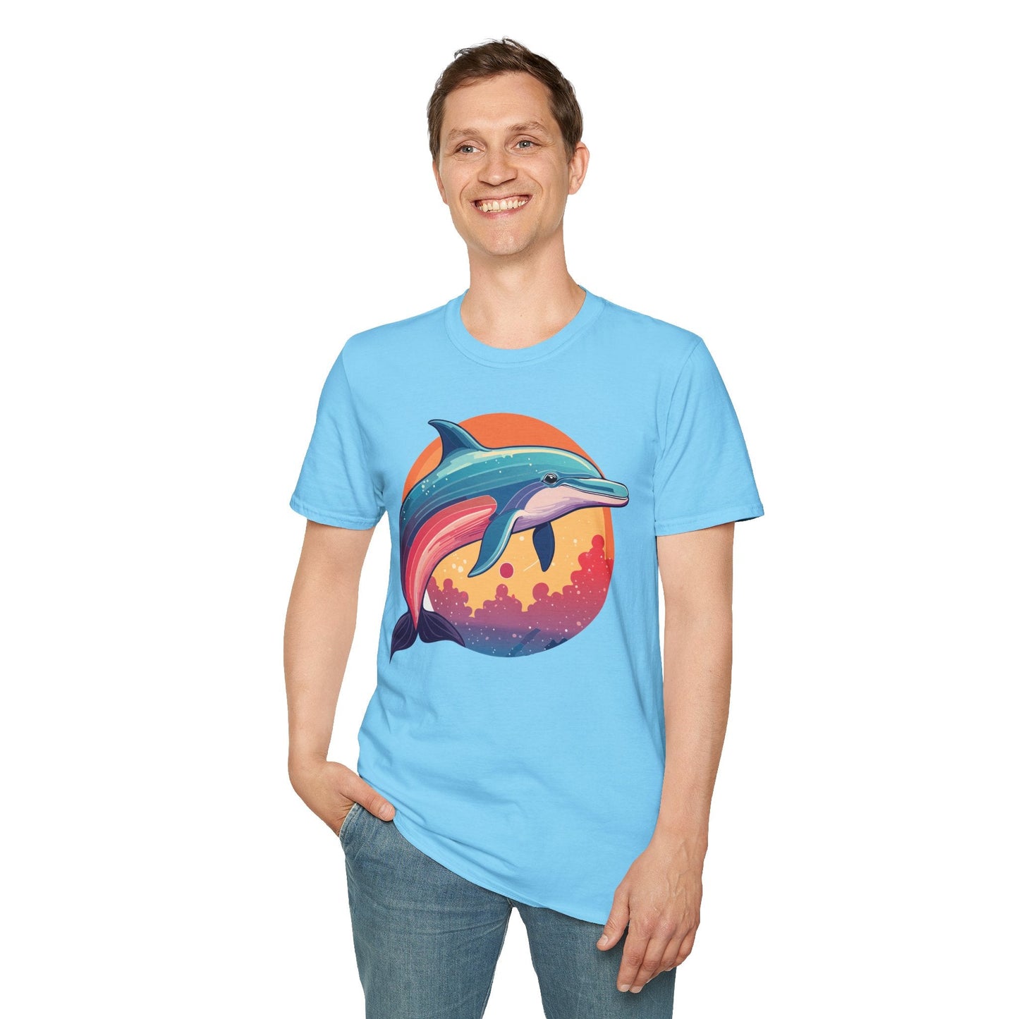 Dolphin Shirt For Unisex Adults Gildan Softstyle 64000 Ring Spun Cotton Tee Fish Tee