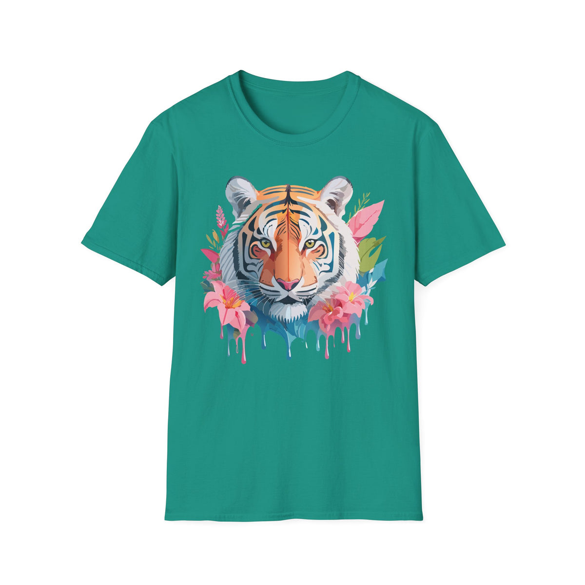 Watercolor Tiger Face T-Shirt | Floral Jungle Animal Tee