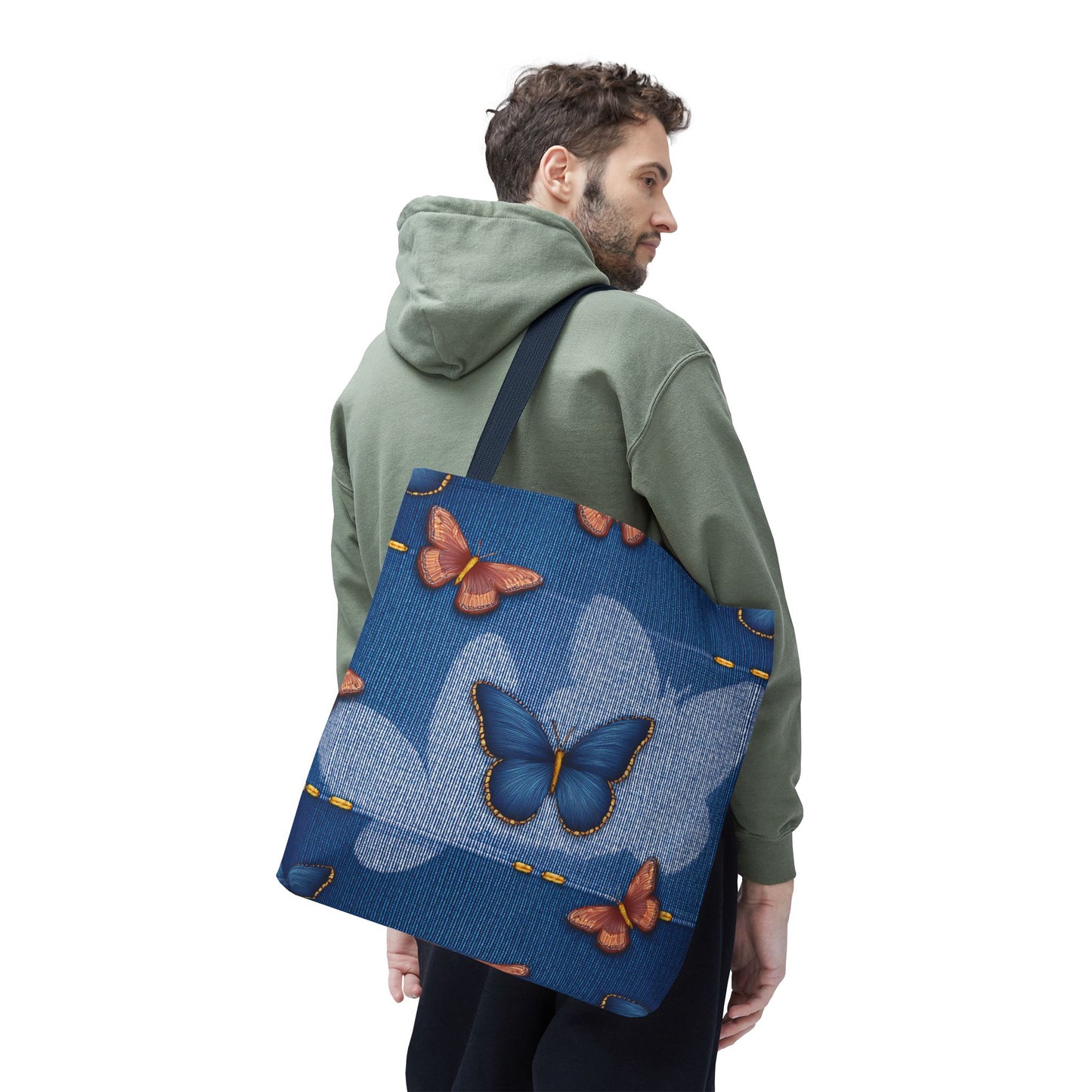 Denim Fabric Imitation Print Unisex Canvas Bag Poly Spun 3 Sizes Tote Bag 176