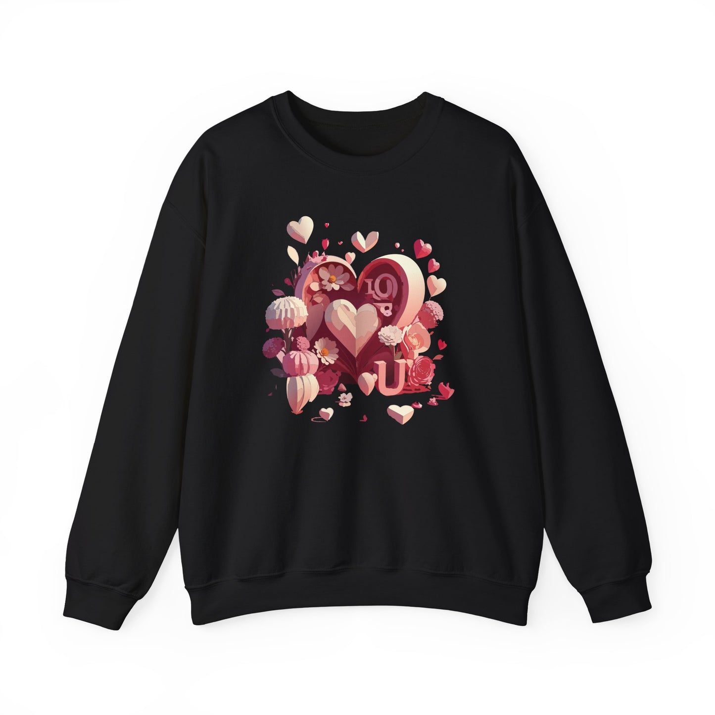 Unisex Floral Big Heart Sweatshirt, Love Floral Sweatshirt, Floral Heart Sweatshirt, 50/50 Cotton-Poly Valentine's Day Sweatshirt 09