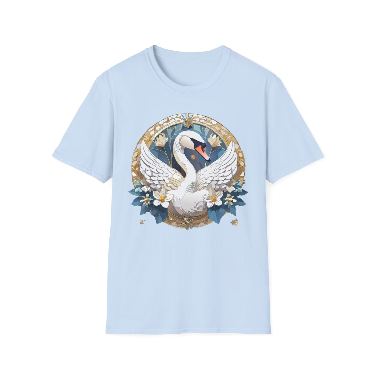 Art Nouveau Swan Illustration T-Shirt | Floral Circle Design