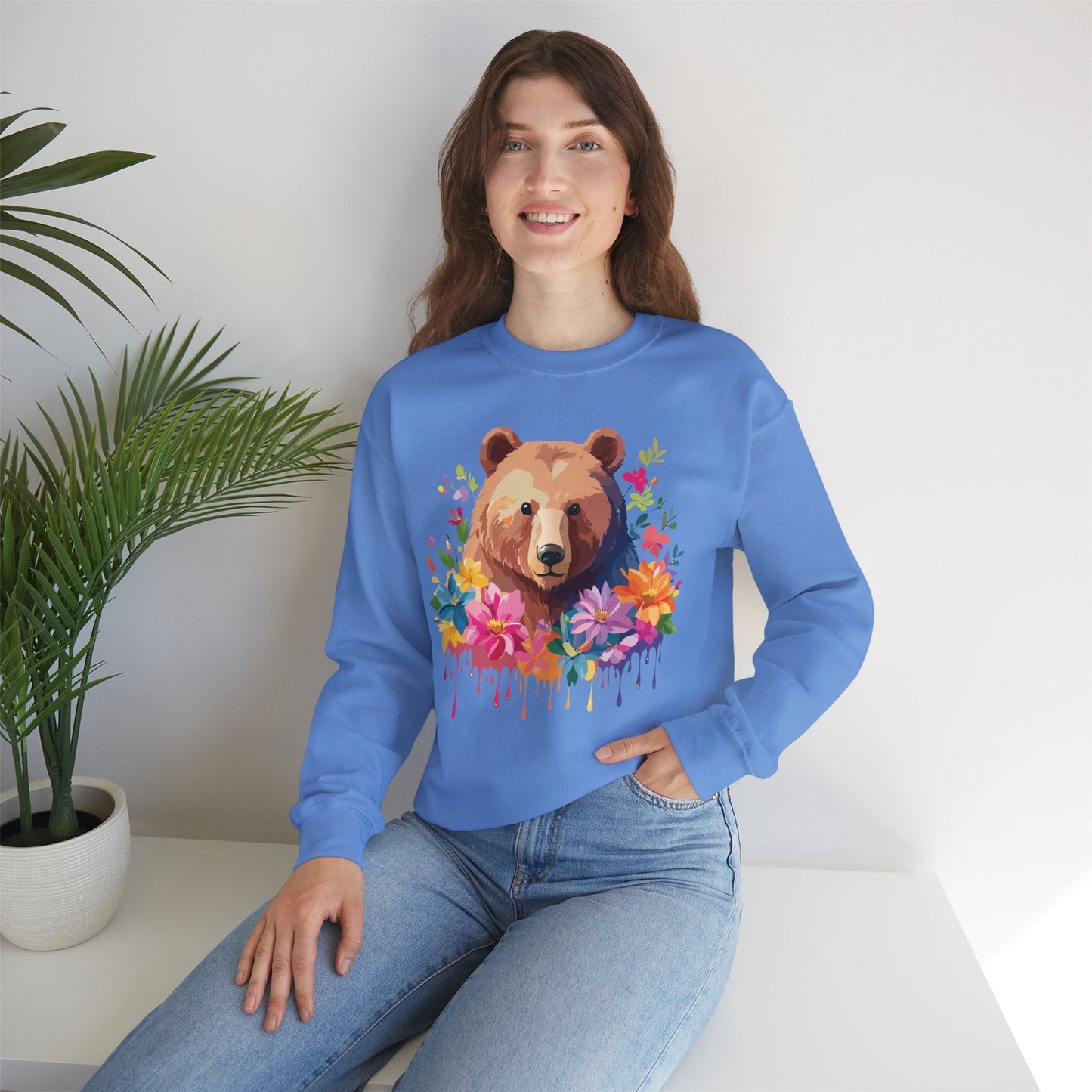 Unisex Floral Bear Sweatshirt With Art Design Animals Sweatshirt