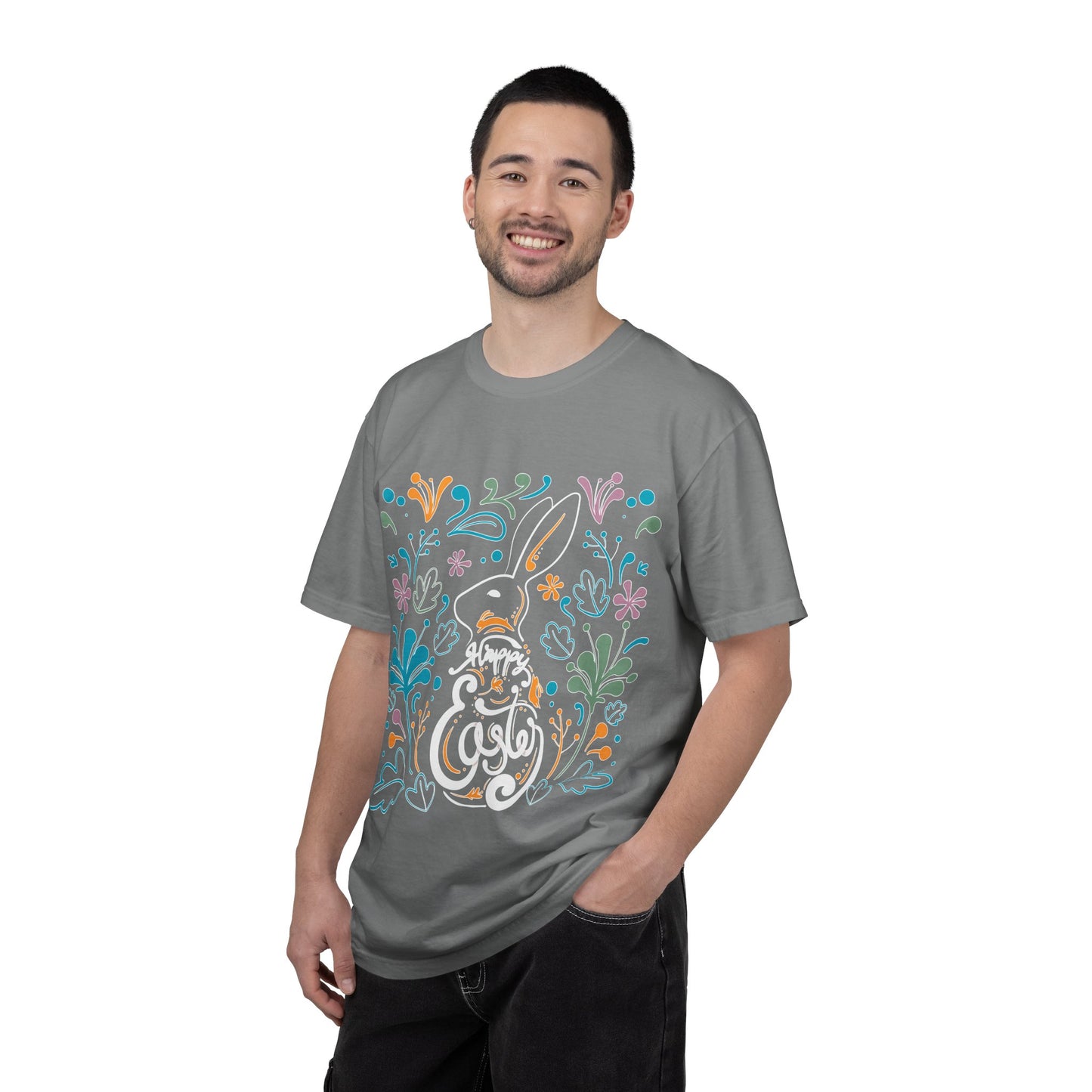 Easter Bunny Floral T-Shirt, Tee Shirt with Easter Signature, T Shirt with Easter Prints, Tee Shirt with Easter Design