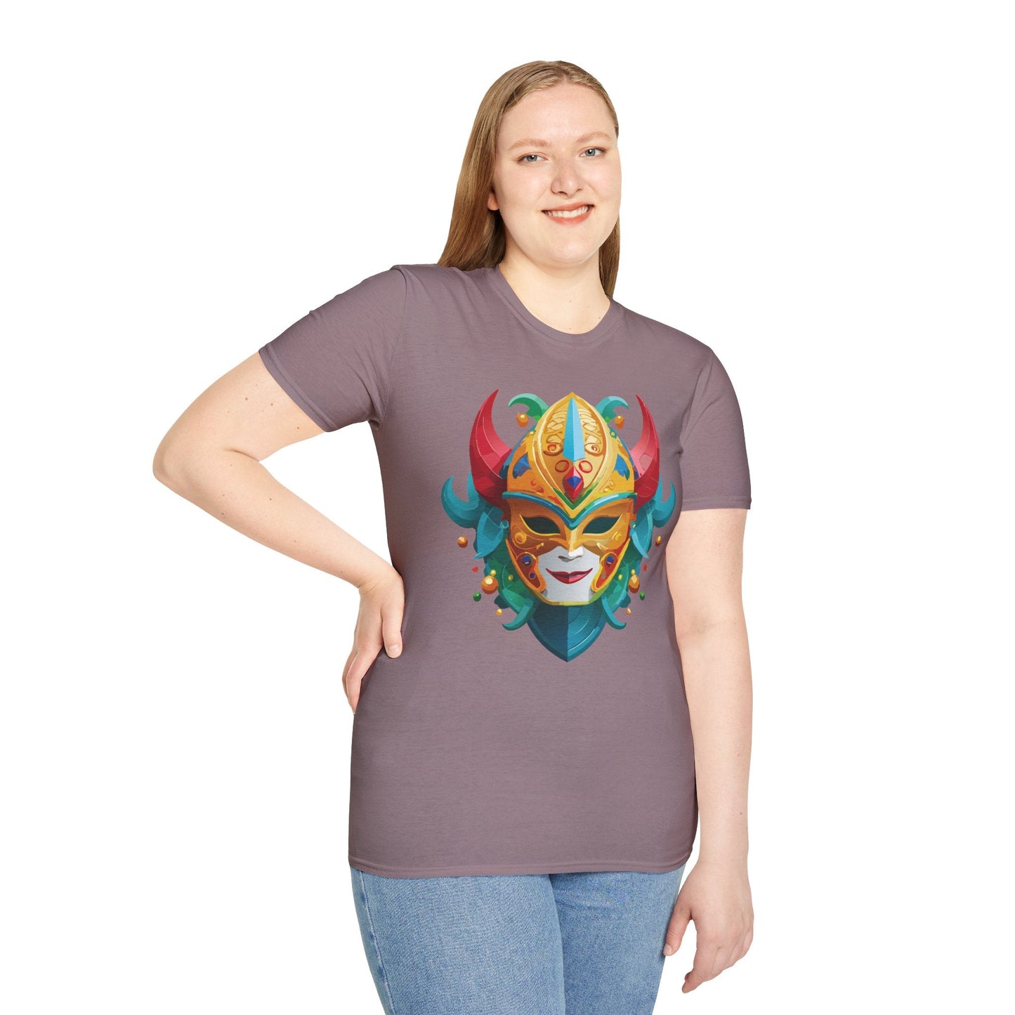 Unisex Mask Tee Shirt Softstyle Gildan 64000 Cotton Tee Masquerade Design Artwork