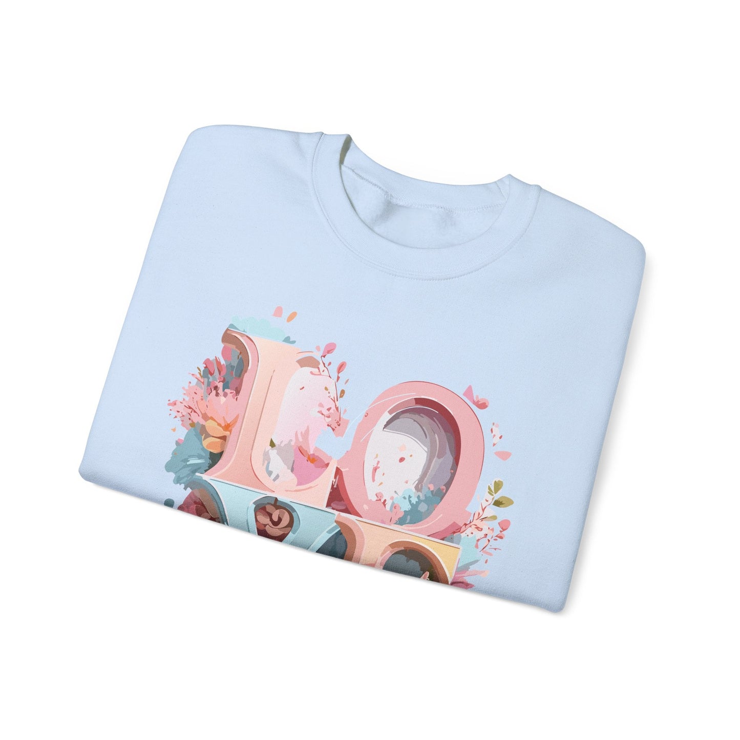 Floral Love Sweatshirt Unisex Crewneck Valentine Day Gift Gildan 18000 Fifty Fifty Cotton Blend