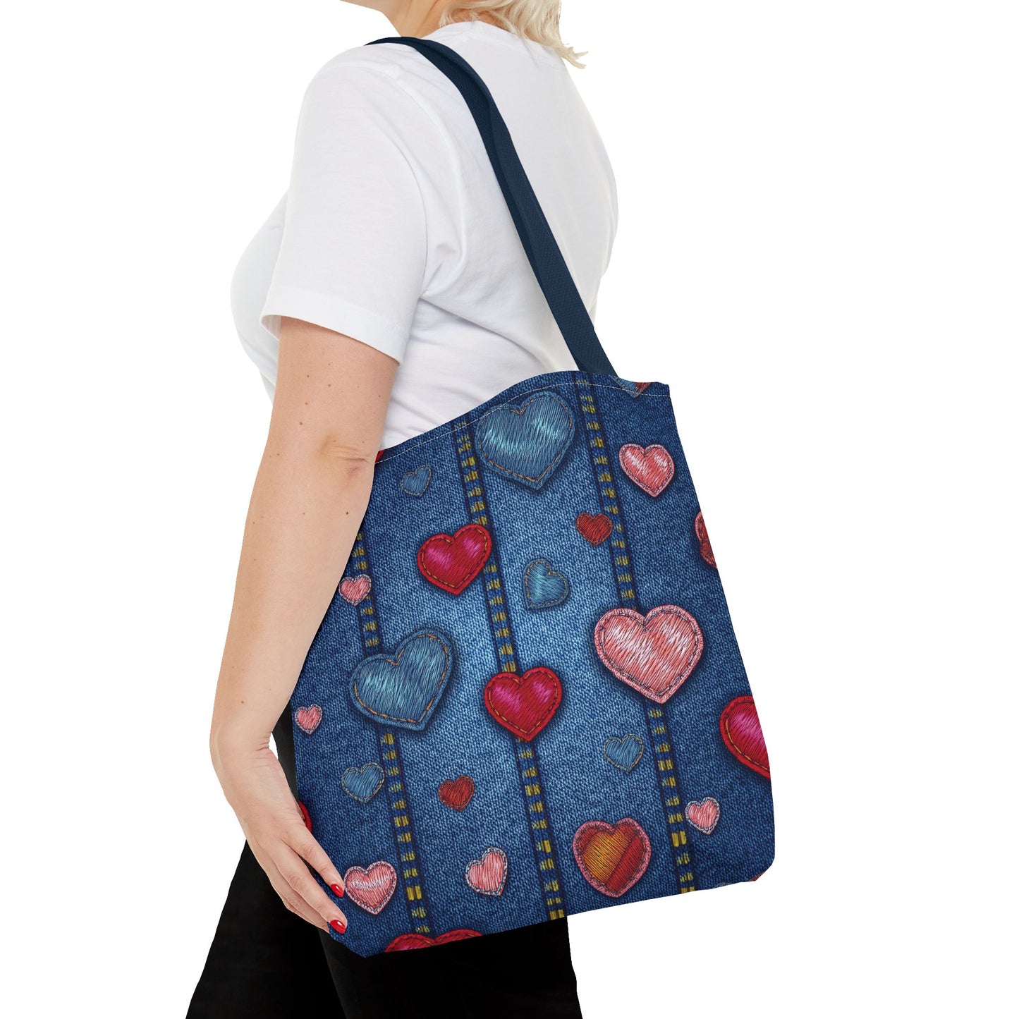 Love Day Graphic Design Denim Fabric Imitation Print Unisex Canvas Bag POLY 3 Sizes Tote Bag 201-25