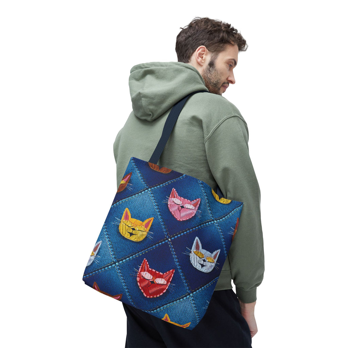 Love Day Graphic Design Denim Fabric Imitation Print Unisex Canvas Bag POLY 3 Sizes Tote Bag 201-21