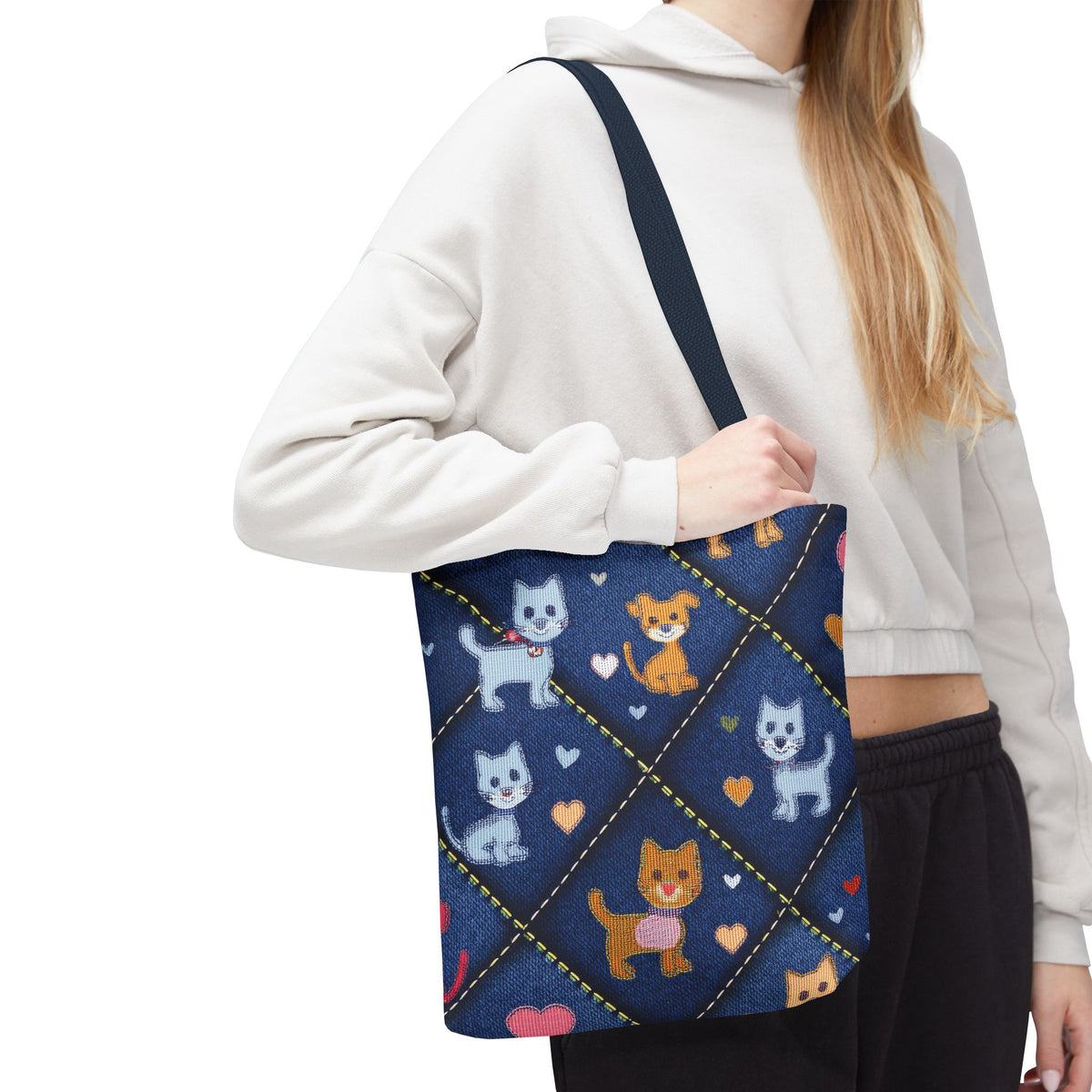 Love Day Graphic Design Denim Fabric Imitation Print Unisex Canvas Bag POLY 3 Sizes Tote Bag 201-2