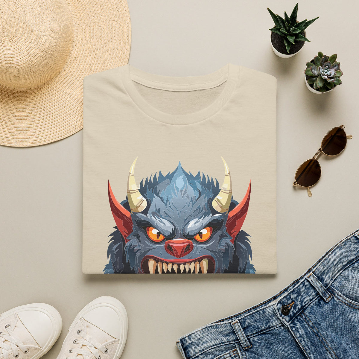 Werewolf Monster T-Shirt — Fierce Demon Face for Halloween Cartoon Graphic Tee Unisex 100 Cotton Gildan T-Shirt