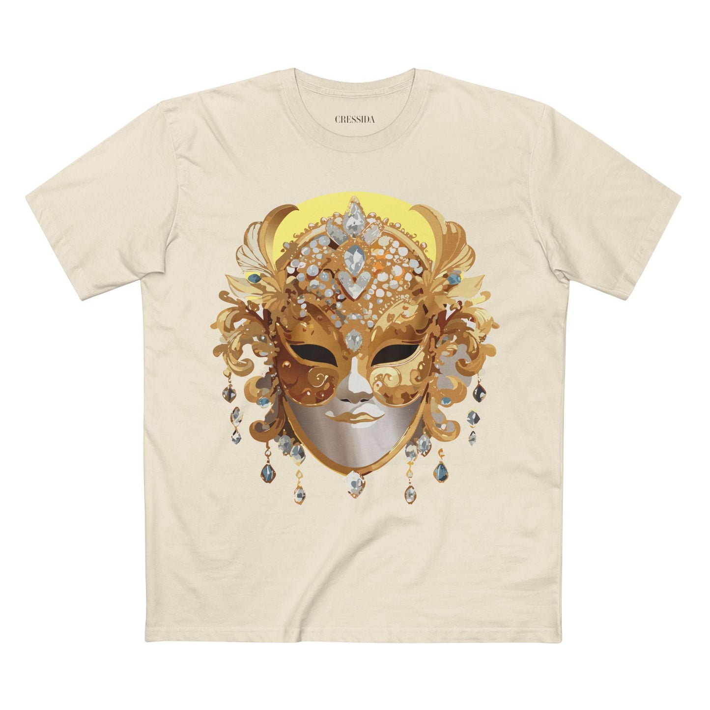 Carnival Mask Graphic T-Shirt Unisex 100 Cotton With Antique Gold Art Design Tee 7