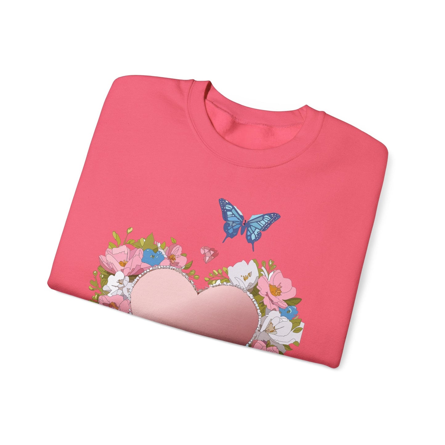 Unisex Floral Heart Sweatshirt Valentines Day Love Crewneck Gildan 18000 50/50 Cotton Polyester
