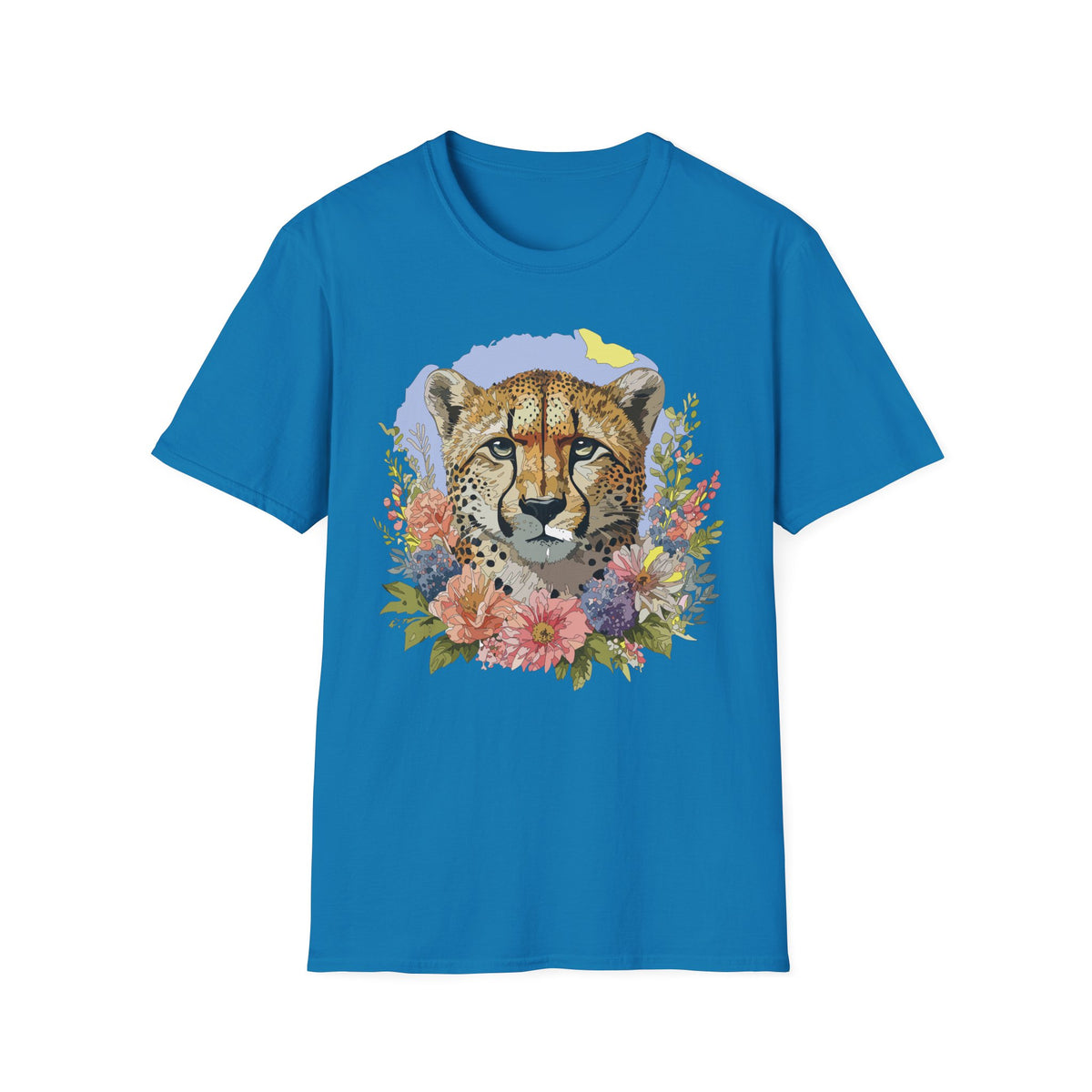 Cheetah Face Floral Illustration T-Shirt | Wildlife Animal Tee