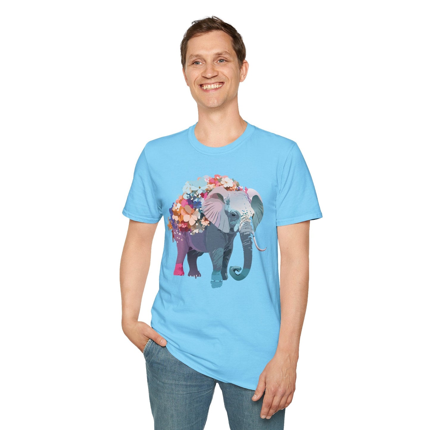 Elephant T Shirt Unisex Softstyle Tee 100 Percent Ring Spun Cotton Animal Design