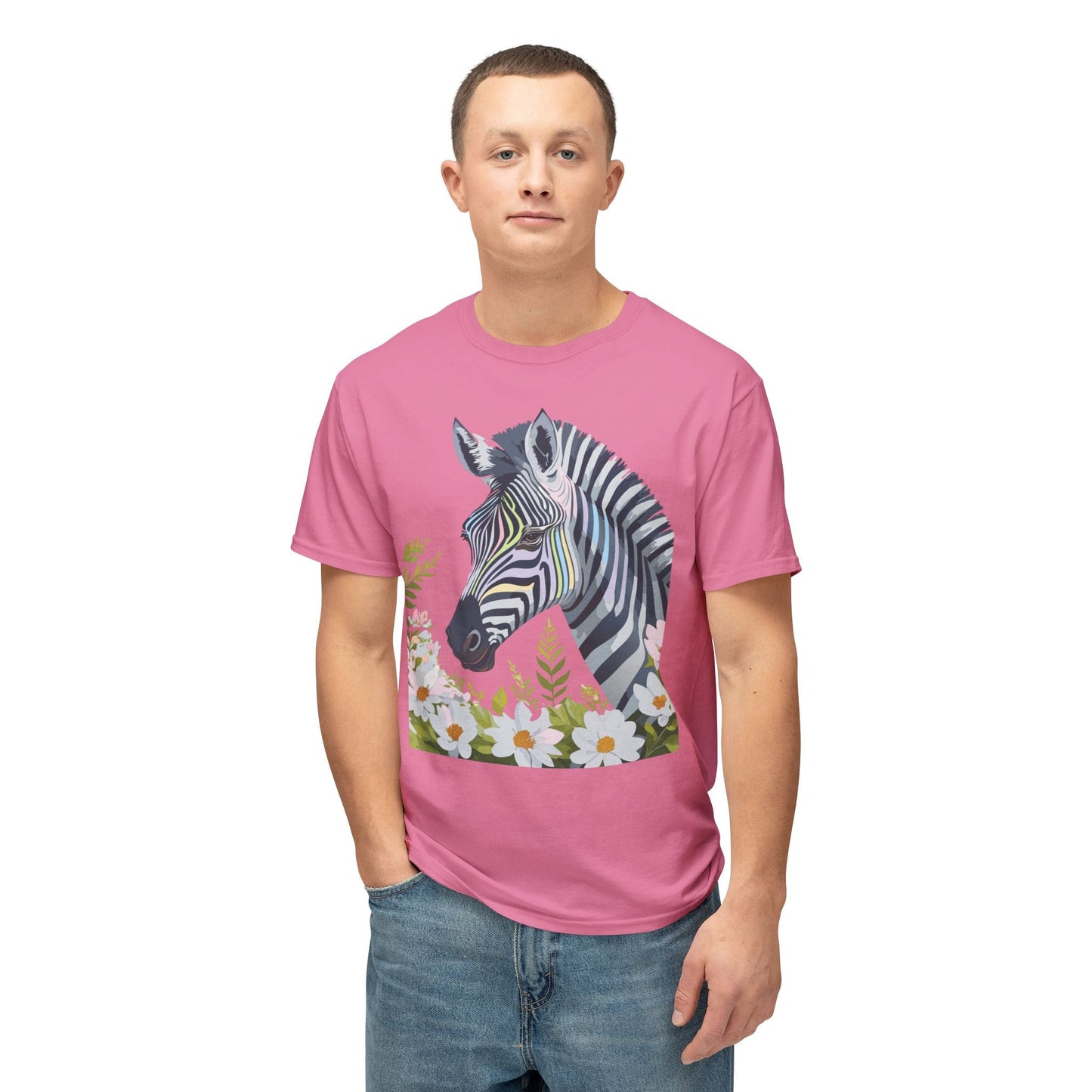 Unisex Zebra Art Design T Shirt With Floral Print HD Cotton Premium USA Made Jersey
