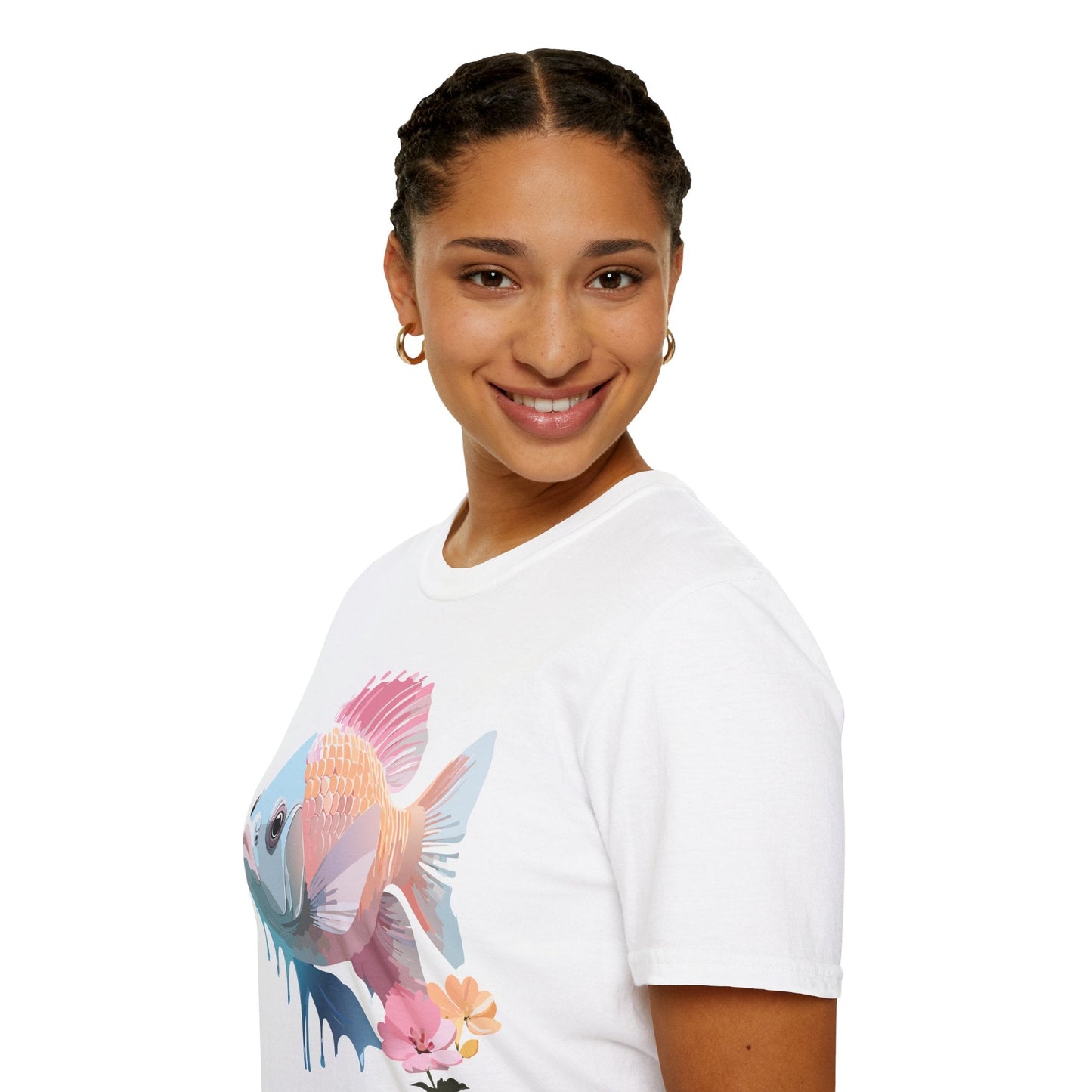 Fish Art Design Shirt Unisex Graphic Tee 100 Percent Ring Spun Cotton Softstyle Gildan 64000