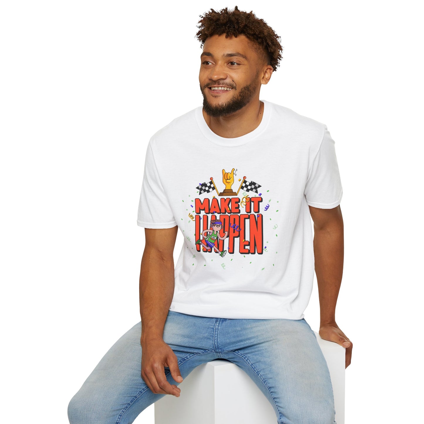 Make It Happen Racing Graphic T-Shirt Unisex Cotton Short Sleeves Gildan Softstyle 64000 Tee