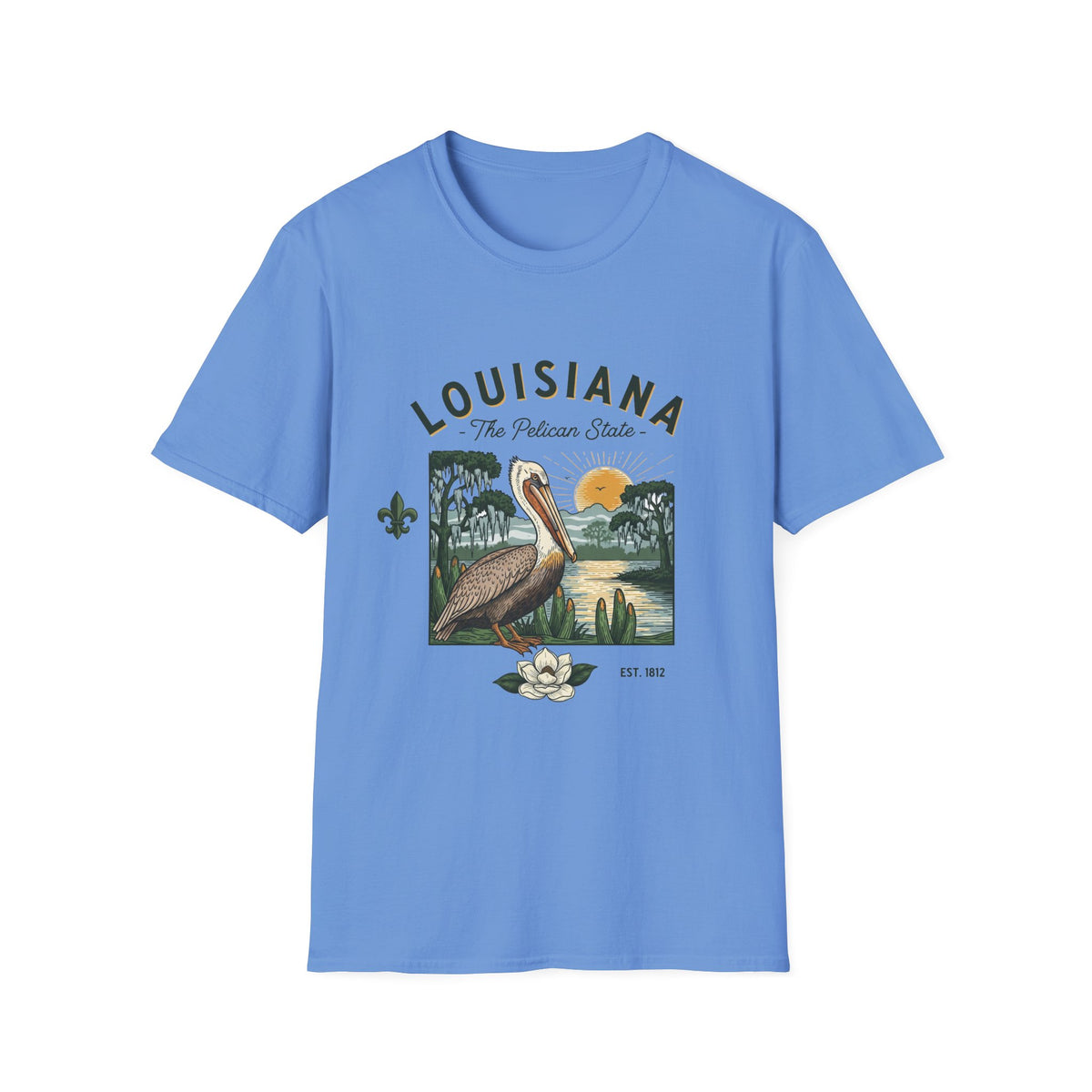 Louisiana Pelican Vintage Travel Tourist Graphic Design Unisex 100 Cotton Gildan T-Shirt