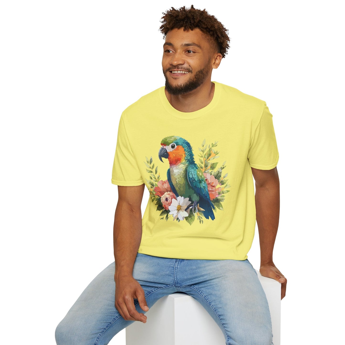 Floral Bird T Shirt Unisex Softstyle Gildan 64000 Cotton Tee for Everyday Comfort