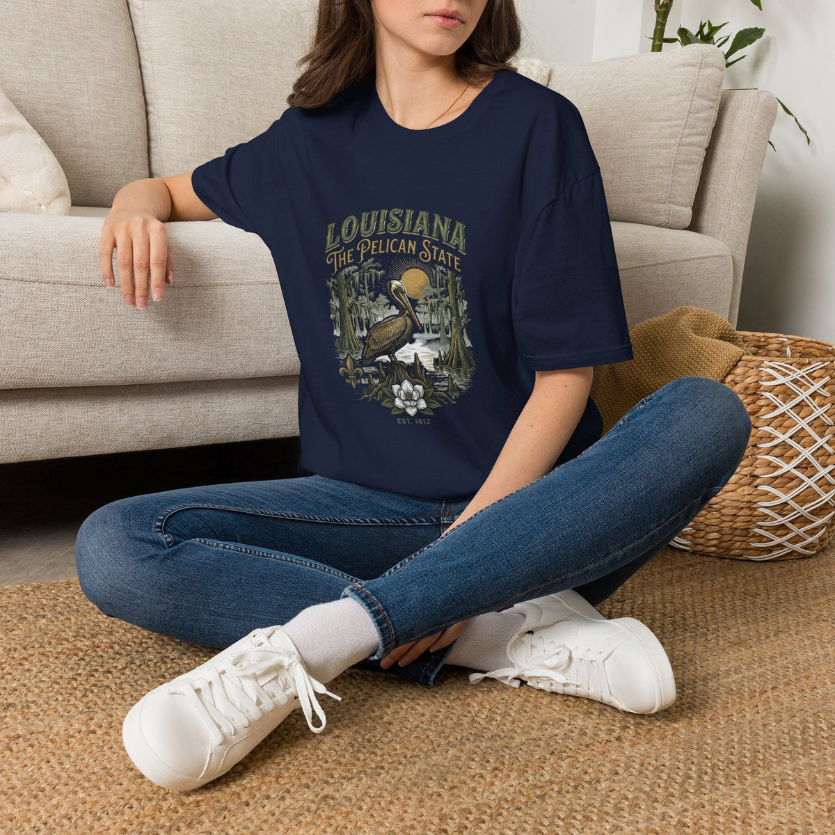 Louisiana Pelican State T-Shirt — Vintage Bayou Wildlife Travel Tourist Graphic Design Unisex 100 Cotton Gildan T-Shirt