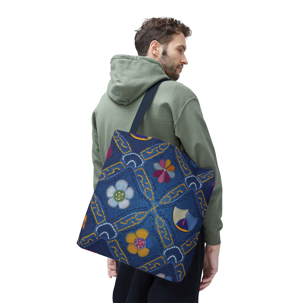 Denim Fabric Imitation Print Unisex Canvas Bag Poly Spun 3 Sizes Tote Bag 159-13