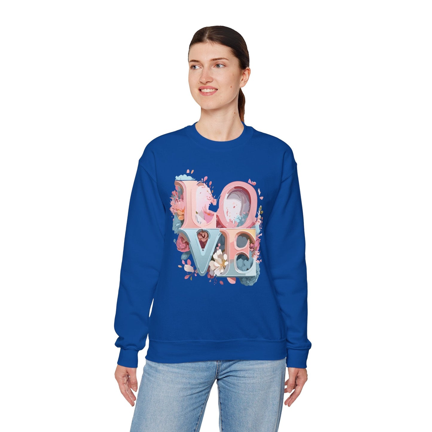 Floral Love Sweatshirt Unisex Crewneck Valentine Day Gift Gildan 18000 Fifty Fifty Cotton Blend