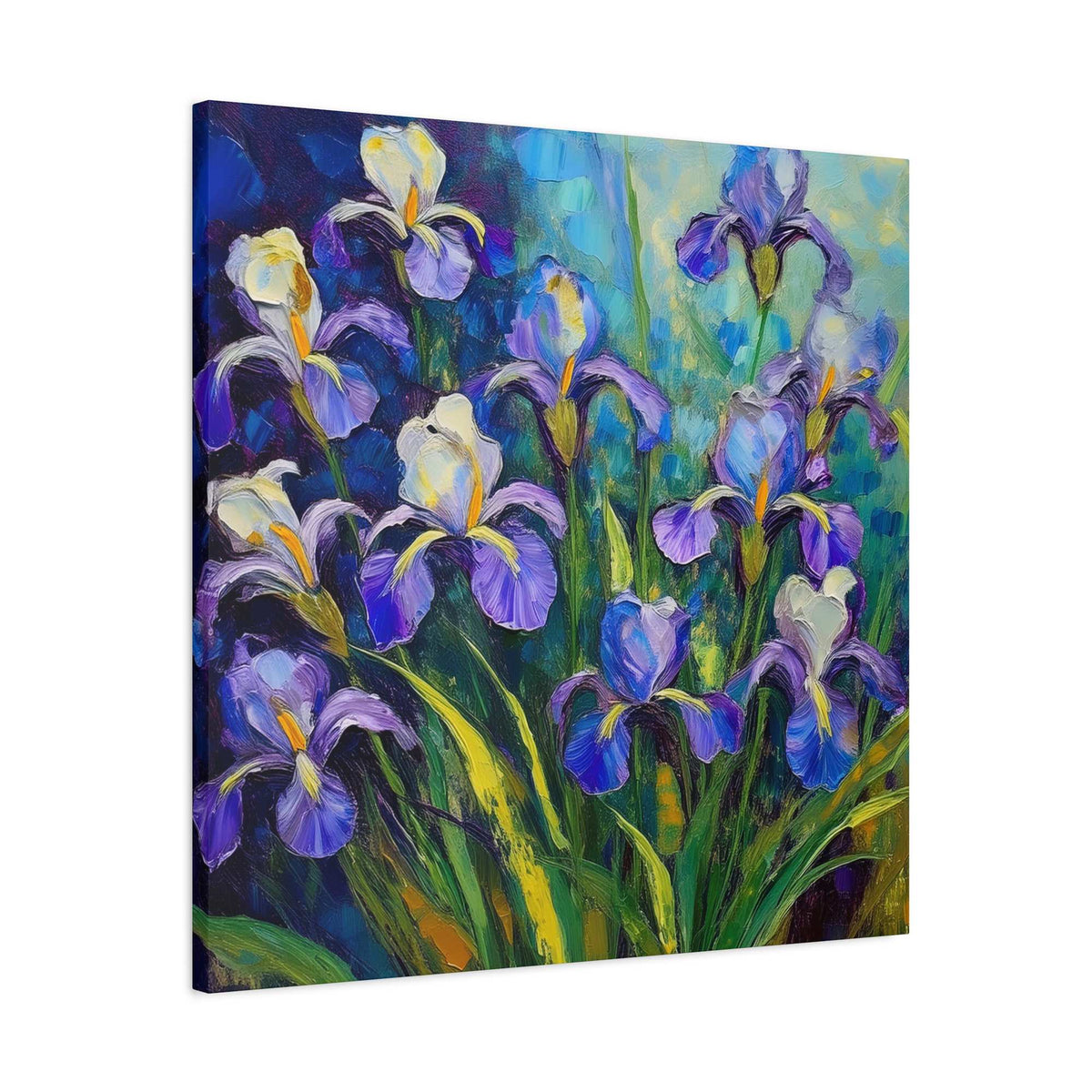Irises Floral Print Canvas, Floral Oil Paint Print 20x20, 24x24, 30x30, 32x32, 36x36 Art Design Pine-Wood Inner Frame MC-188