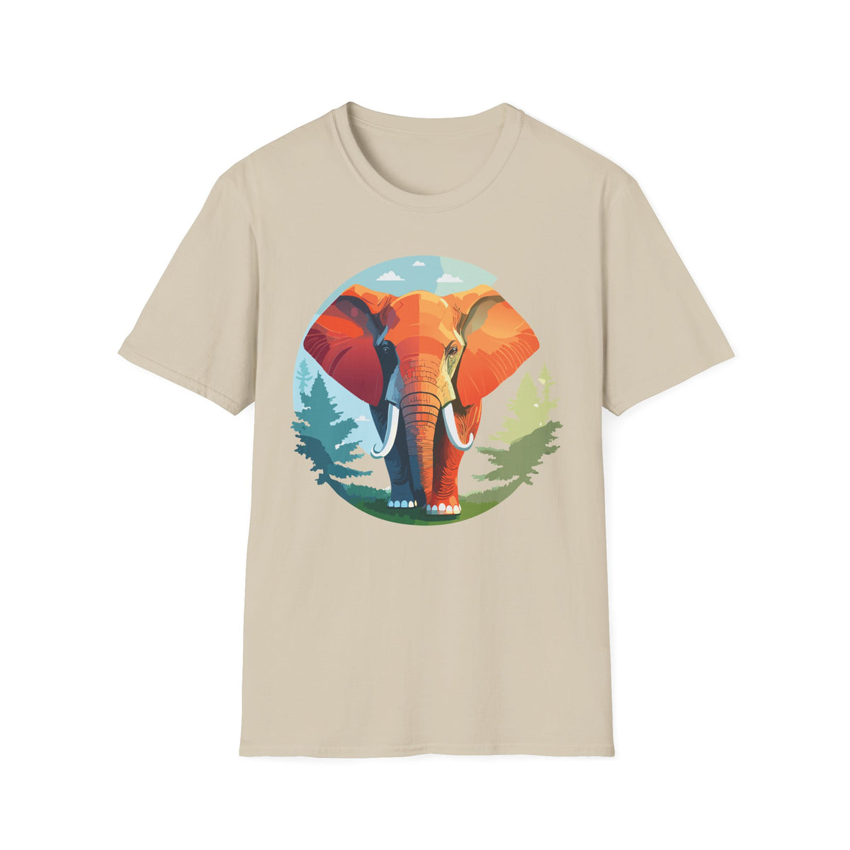 Colorful Elephant Illustration T-Shirt | Vibrant Wildlife Circle Art