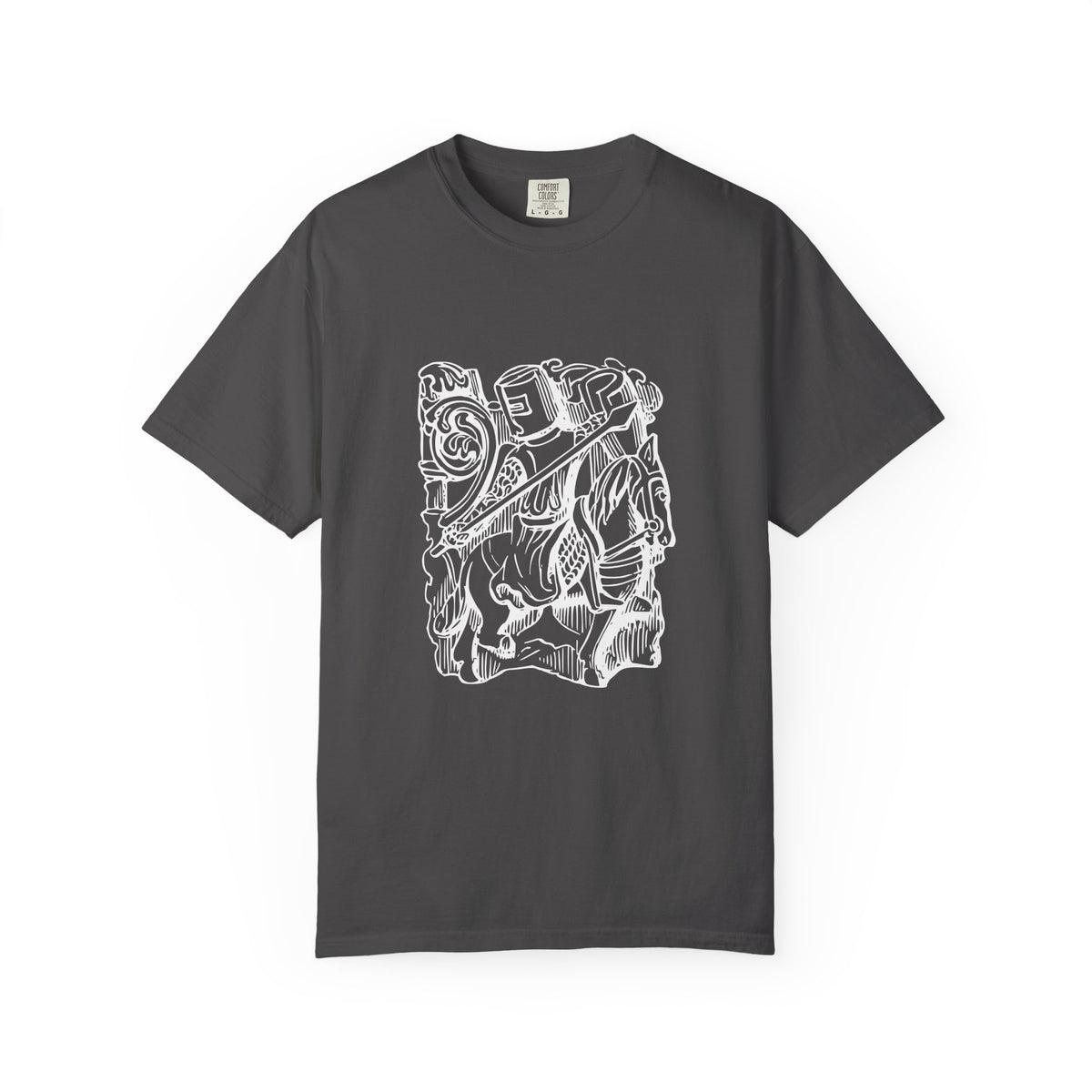 Unisex Cotton Garment Dyed T-Shirt with Knight Graphic Design