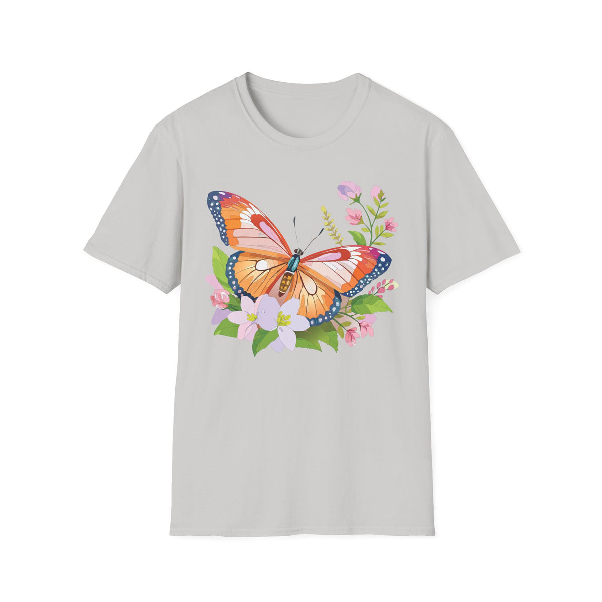 Orange Watercolor Butterfly T-Shirt | Floral Spring Nature Graphic Tee Unisex 100 Cotton Gildan T-Shirt