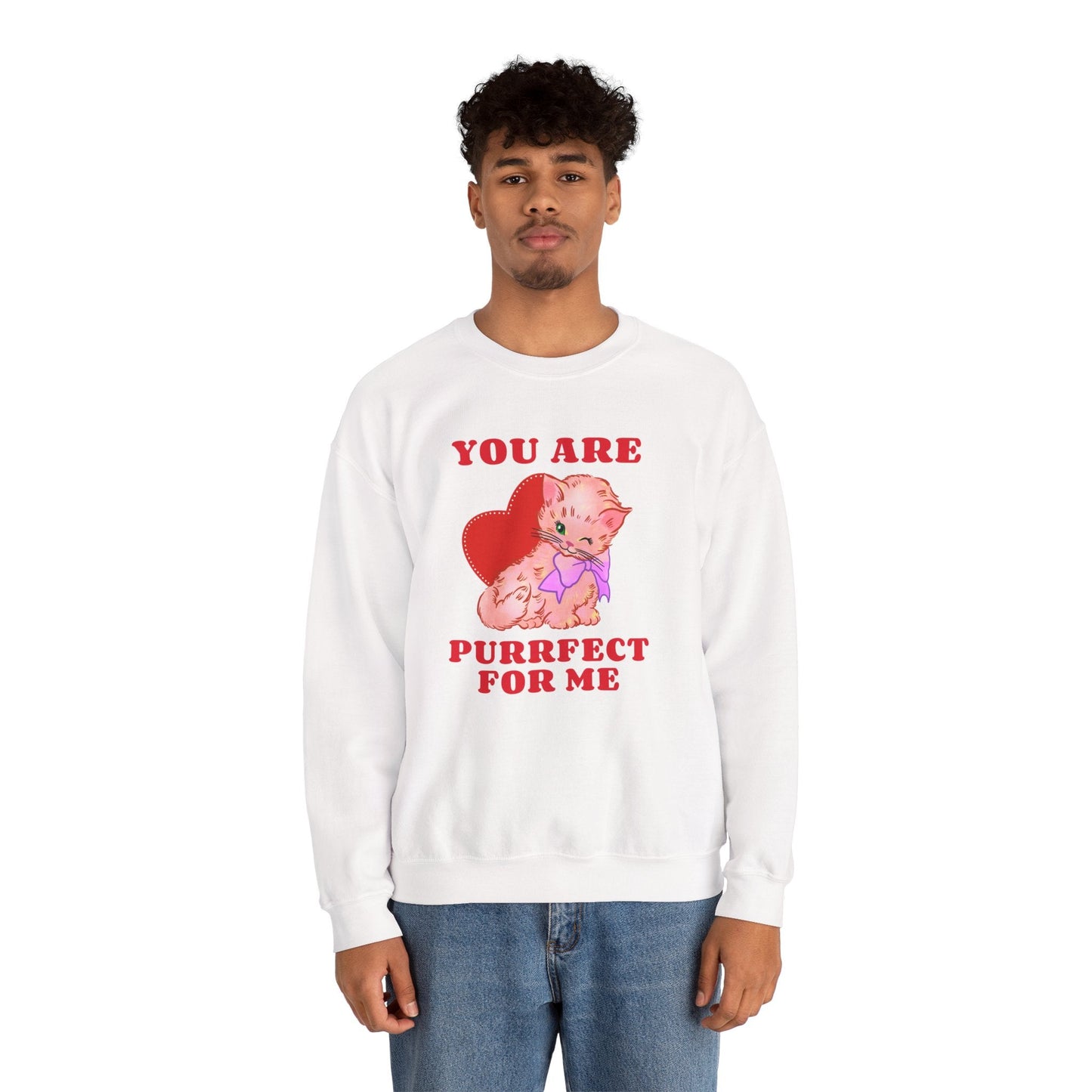 Cat Heart Sweatshirt Unisex Valentines Day Fifty Fifty Cotton Poly Blend Crewneck