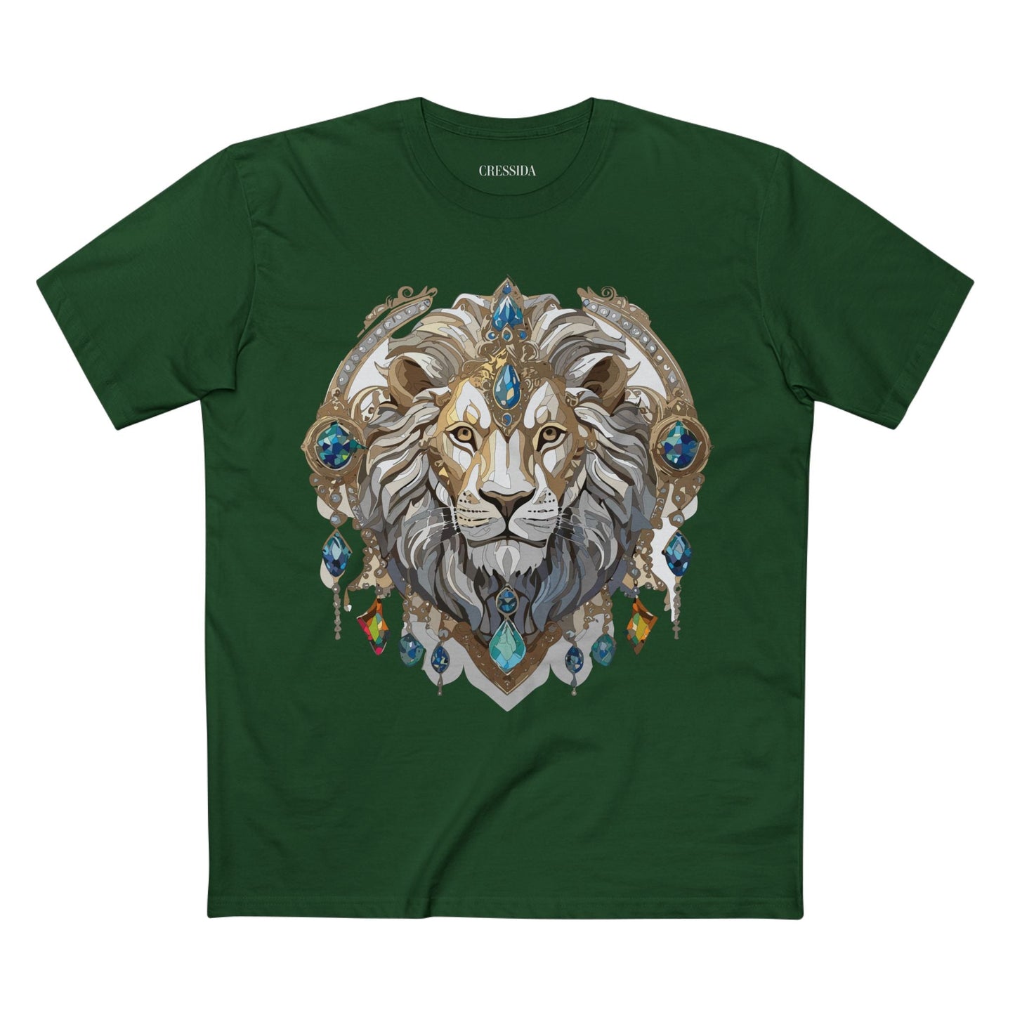 Lion Graphic Unisex 100 Cotton Tee With Unique Animal Golden Medallion Art Design 58
