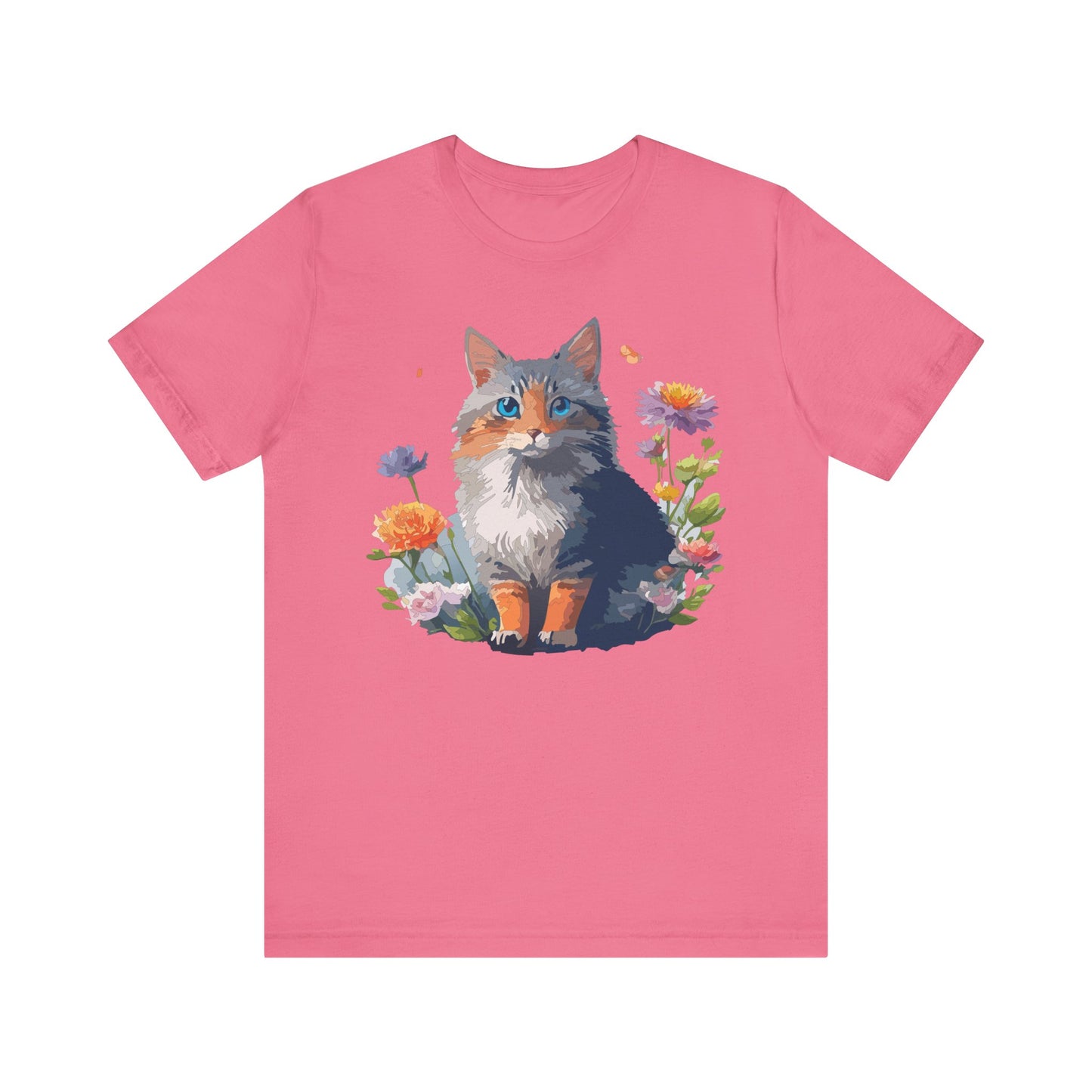 Floral Cat Tee, Animal Shirt, Cat Shirt, Floral Tee, Flower T-shirt, T-Shirt with Animal, Summer Top with Art Design