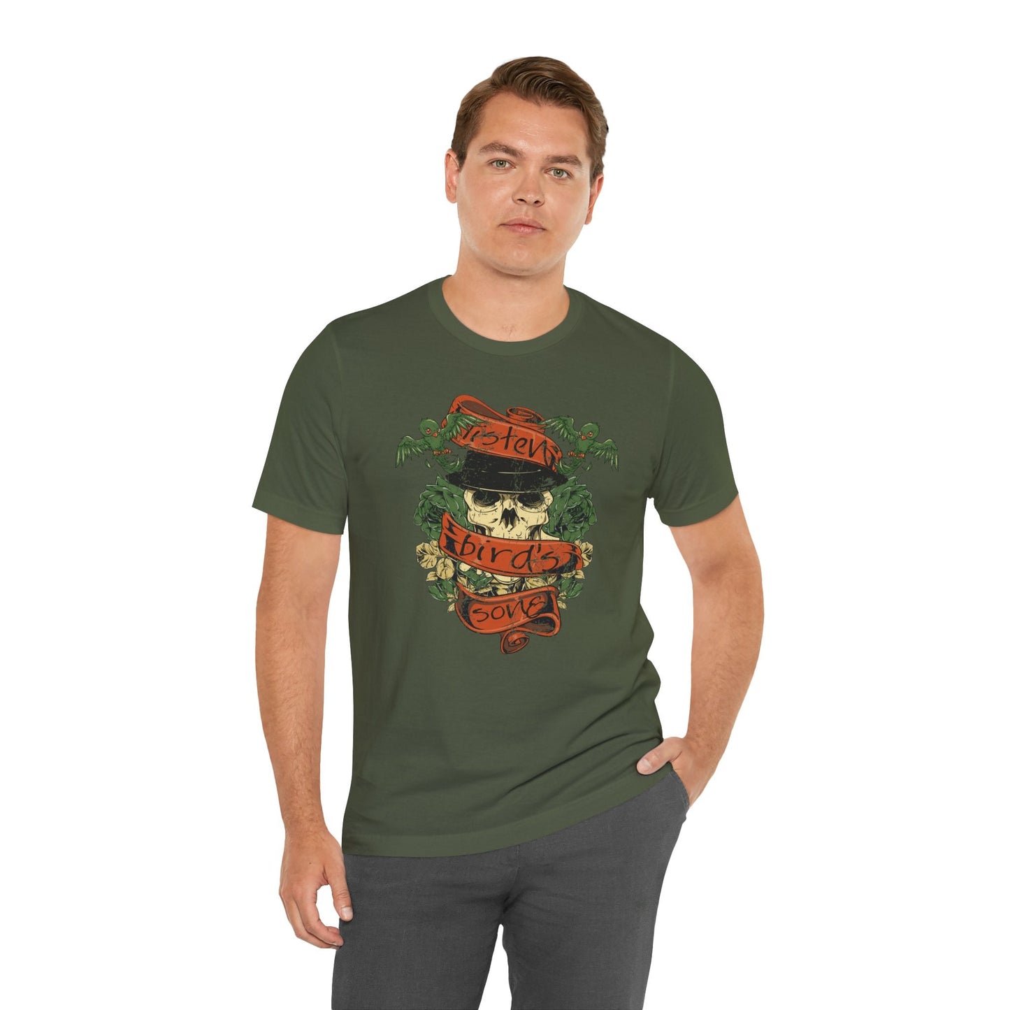 Skull Floral Tattoo Style Graphic Design Unisex Cotton T-Shirt Art-38