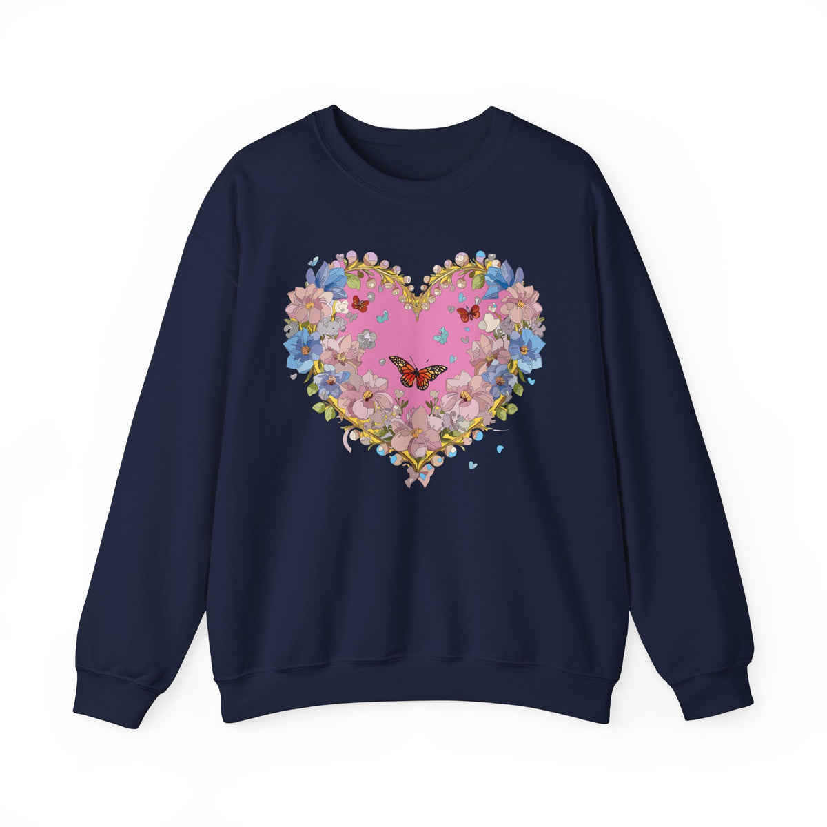 Floral Heart Love Graphic Valentine's Day Sweatshirt Unisex 50/50 Cotton-Poly Sweatshirt w39