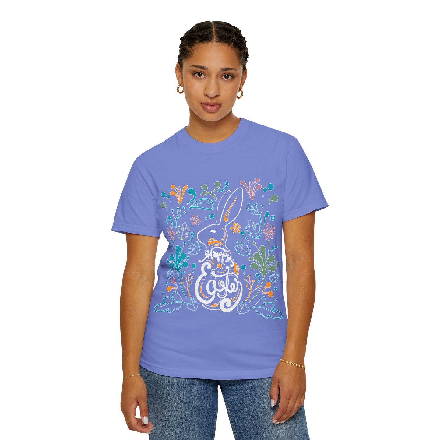 Easter Bunny Floral T-Shirt, Tee Shirt with Easter Signature, T Shirt with Easter Prints, Tee Shirt with Easter Design