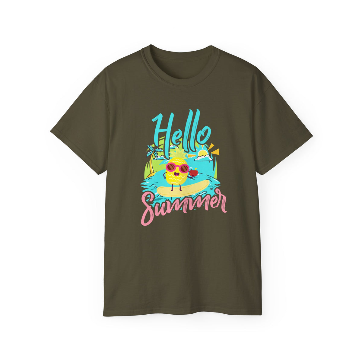 Hello Summer chick graphic Tee | Summer beach sun illustration