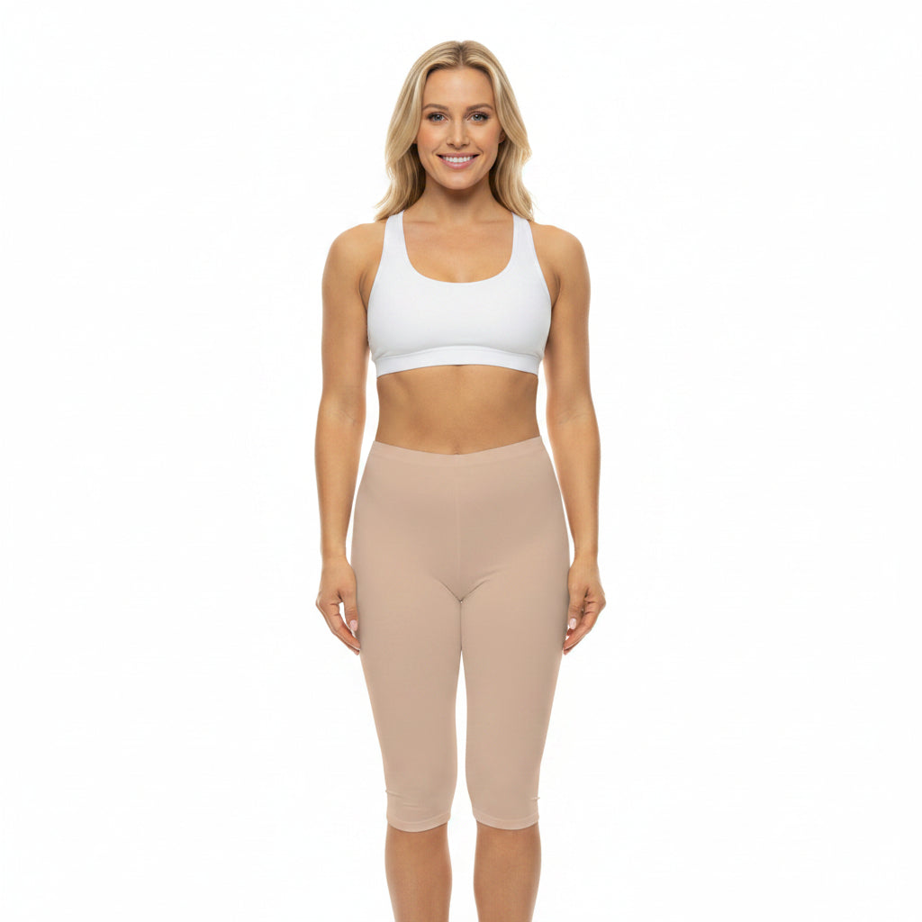 Desert Sand Color Women's Brushed Suede Poly Span Casual Capri Leggings XS-2XL