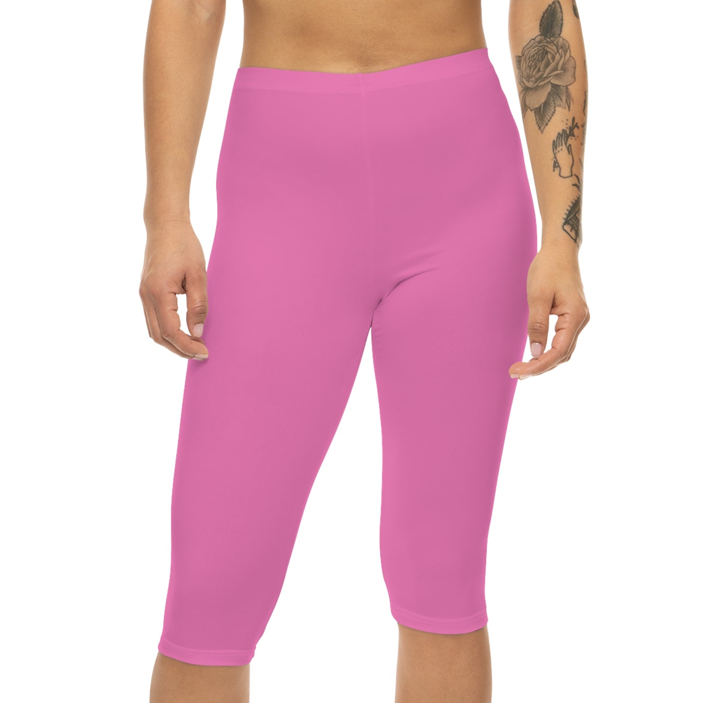 Pink Carnation Color Women's Brushed Suede Poly Span Casual Capri Leggings XS-2XL