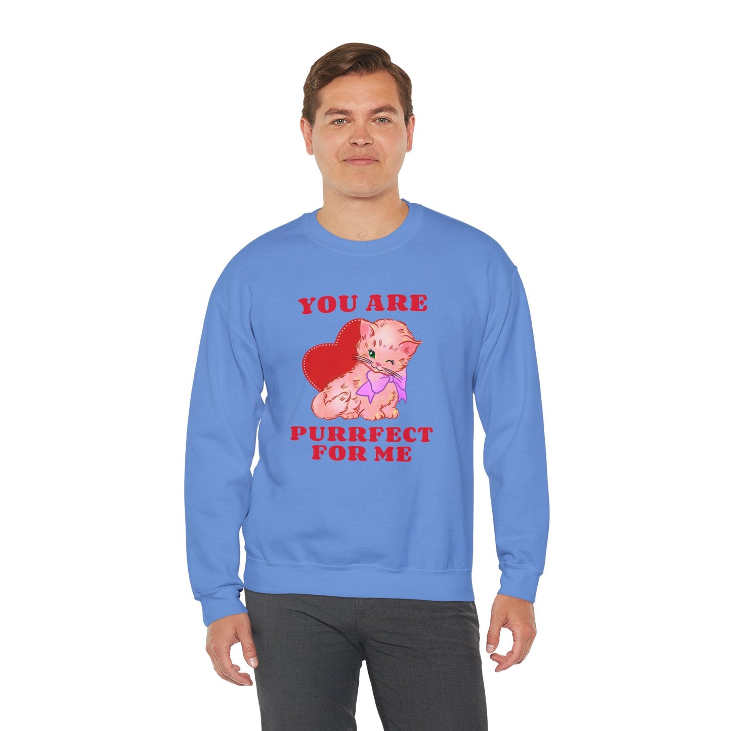 Cat Heart Sweatshirt Unisex Valentines Day Fifty Fifty Cotton Poly Blend Crewneck