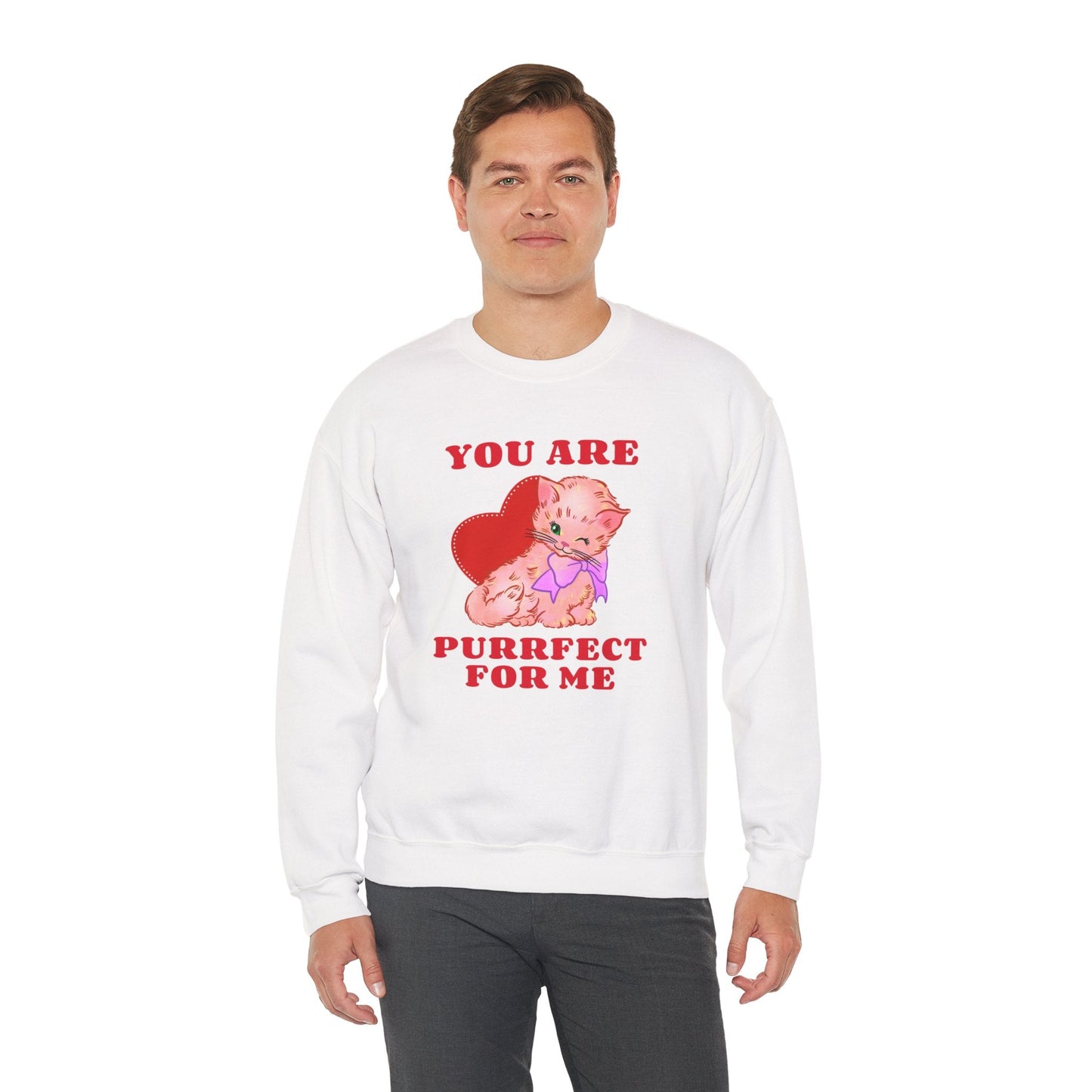 Cat Heart Sweatshirt Unisex Valentines Day Fifty Fifty Cotton Poly Blend Crewneck